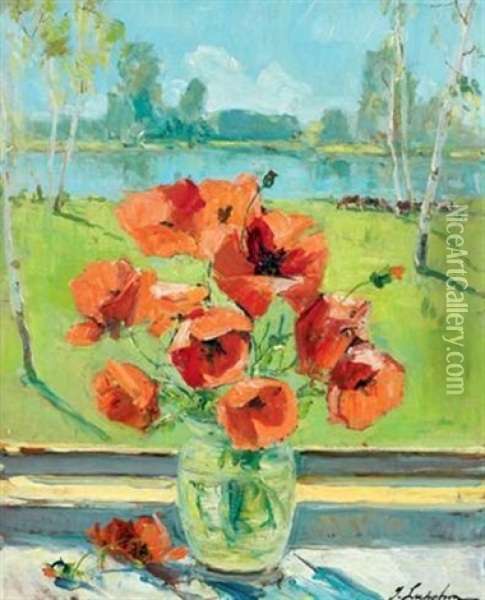 Bouquet De Coquelicots Oil Painting - Georgi Alexandrovich Lapchine