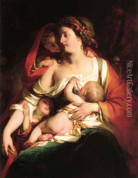 Mutter Und Kinden Oil Painting - Friedrich Ritter von Amerling