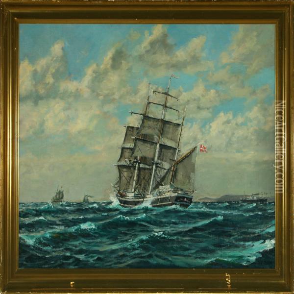 Sailing Ships At The Sea In Clear Weather Oil Painting - Christian Bogo