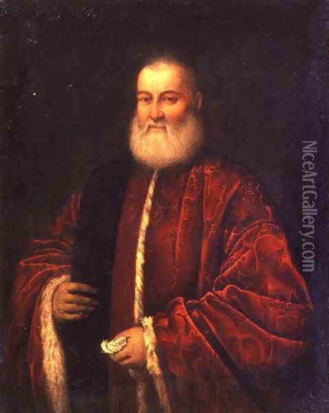 Portrait of an Old Man in Red Robes Oil Painting - Jacopo Tintoretto (Robusti)