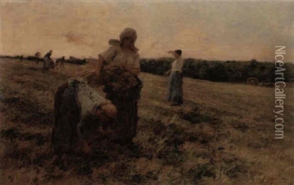 Gleaners At Sunset Oil Painting - Leon Augustin L'Hermitte