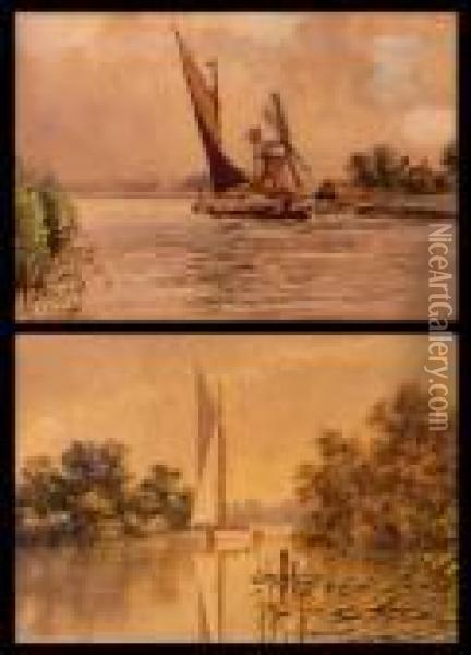 Oby Near Acle; And Salhouse Broad Oil Painting - Stephen John Batchelder
