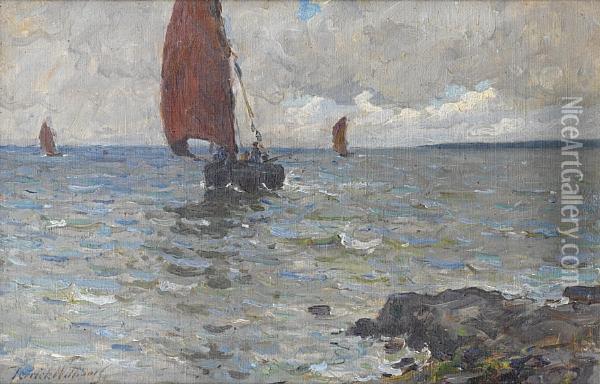 Fishing Boats Heading For Home Off The Cornish Coast Oil Painting - Terrick John Williams