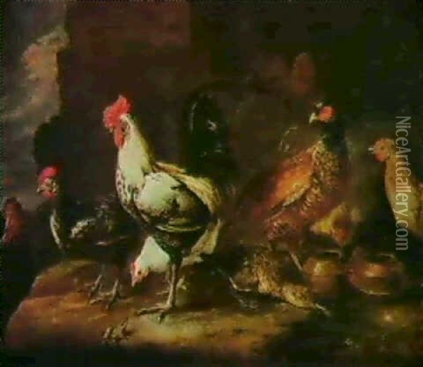 Coq Faison, Poule, Canard, Le-zart, Et Grenouille Dans Un   Paysage Oil Painting - Pieter Boel