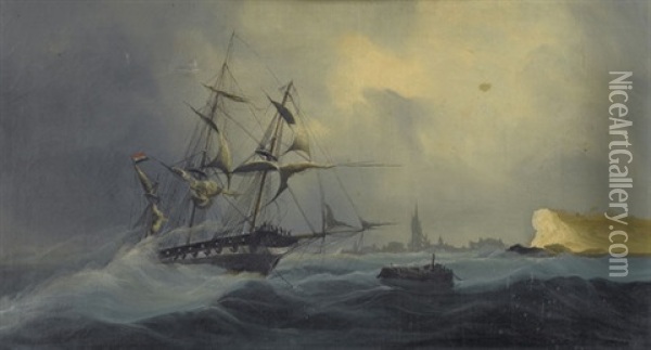 Segelboot Im Sturm Oil Painting - Cheri Francois Marguerite Dubreuil