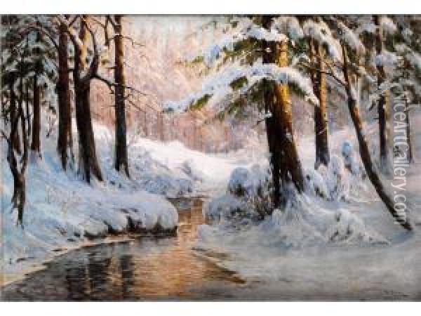 Verschneite Waldlandschaft Oil Painting - Walter Moras