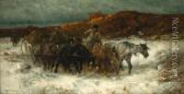 Homeward Bound In The Snow Oil Painting - Adolf Schreyer