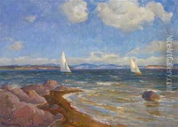 Seilbater Pa Fjorden Oil Painting - Thorolf Holmboe