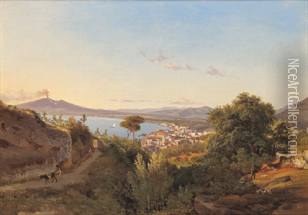 Taormina Mit Vesuv Oil Painting - Thomas Ender