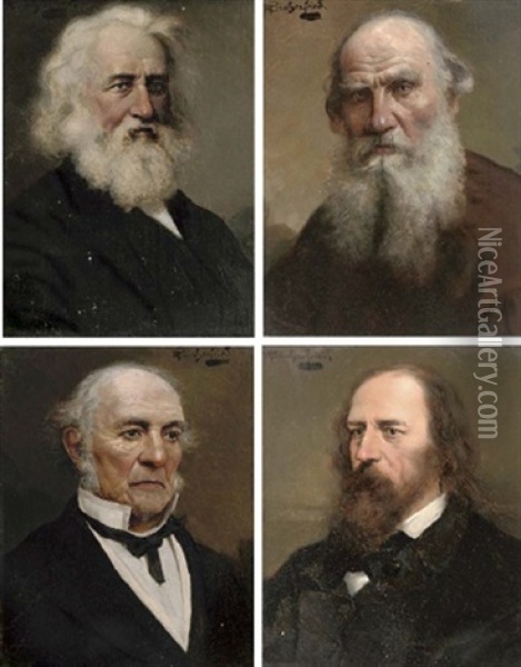 Portrait Of Henry Wadsworth Longfellow (+ 3 Others; 4 Works, Various Sizes) Oil Painting - Alois Heinrich Priechenfried