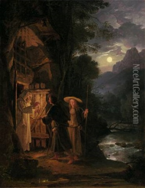 Ein Pilger Und Eine Pilgerin Bitten Bei Einem Einsiedler Um Einkehr Oil Painting - Franz Ludwig Catel