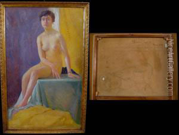 Donna Nuda Seduta Oil Painting - Aleardo Terzi