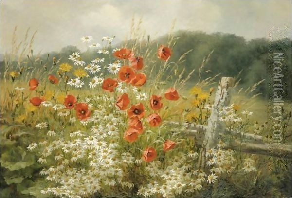 Poppies And Daisies Oil Painting - Anthonore Christensen
