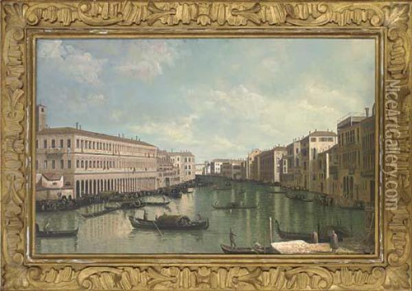 Gondolas On The Grand Canal, Venice Oil Painting - (Giovanni Antonio Canal) Canaletto