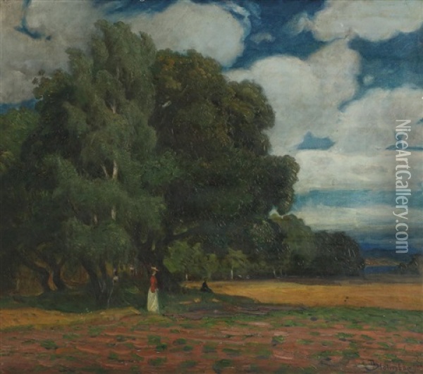 Landskap Med Kvinner Oil Painting - Thorolf Holmboe