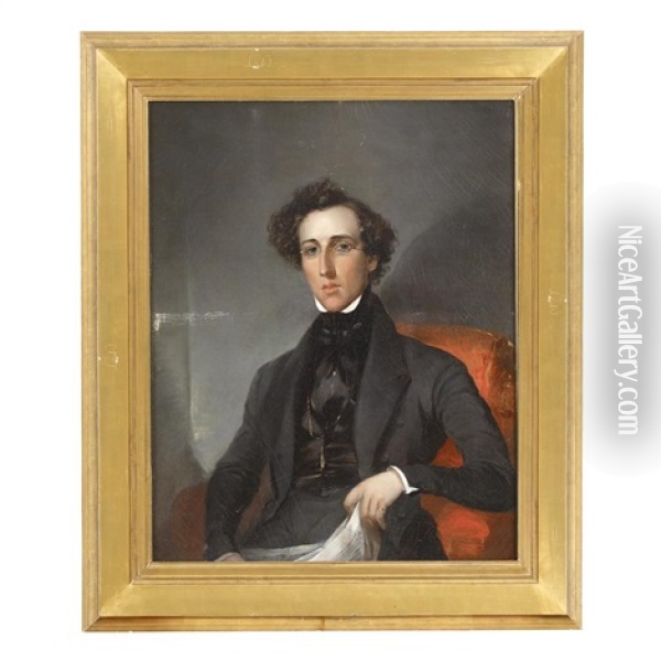 Portrait Of A Seated Gentleman Wearing Spectacles Oil Painting - John Harding