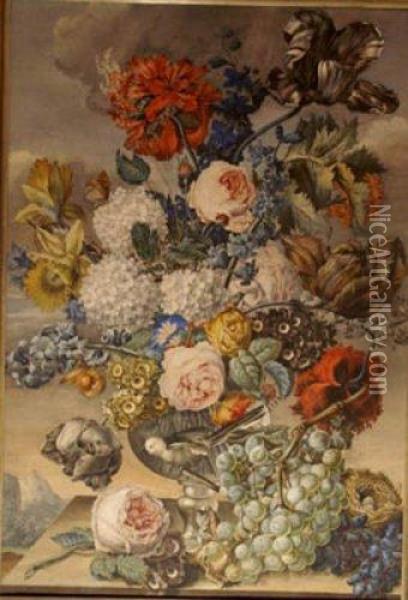 Flower Still Life Oil Painting - Johann Baptist Drechsler