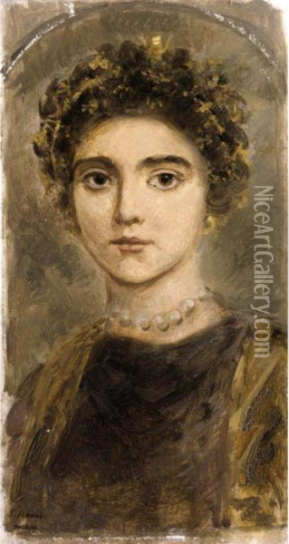 Head Of A Roman Girl Oil Painting - Ludwig Knaus