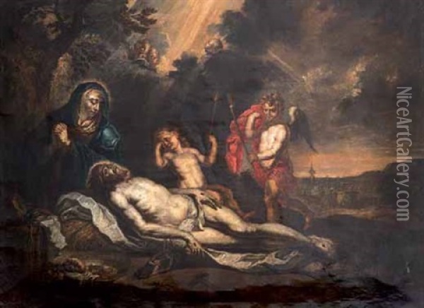 Llanto Sobre Cristo Muerto Oil Painting - Willem van Herp the Elder