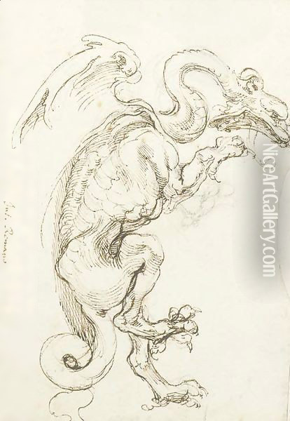 A standing dragon in profile to the right Oil Painting - Perino del Vaga (Pietro Bonaccors)