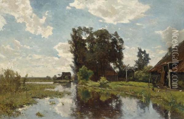 Polder Landscape With A Farmhouse On The Waterside Oil Painting - Paul Joseph Constantine Gabriel