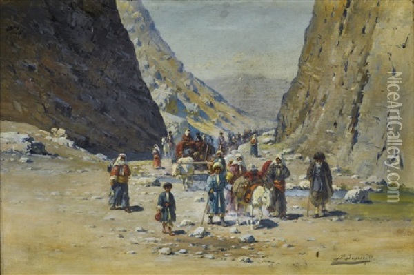 Mountain Gorge Oil Painting - Richard Karlovich Zommer