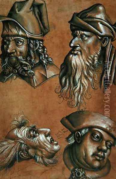 Studies of Four Heads for a Passion Series Oil Painting - Sigmund Holbein