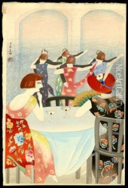 Dancing At The New Carlton Hotel In Shanghai Oil Painting - Yamamura Toyonari
