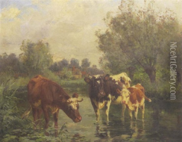 Cattle Watering Oil Painting - Aymar (Aimard Alexandre) Pezant