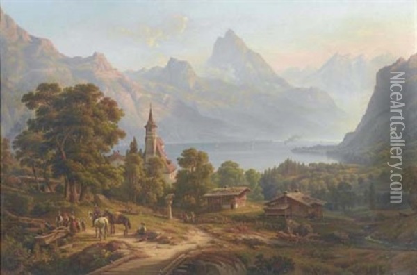 Vierwaldstattersee, Landschaft Im Abendlicht Oil Painting - Henry Jackel