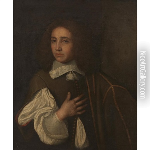 Portrait Of A Gentleman, Half-length, Holding Right Hand To His Chest Oil Painting - Bartholomeus Van Der Helst