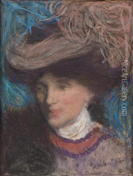 Portrait De Femme Au Chapeau Oil Painting - Edmond Aman-Jean