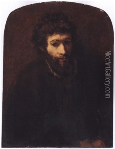 Portrait Of A Bearded Man Wearing Brown Oil Painting -  Rembrandt van Rijn