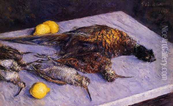 Pheasants And Woodcocks On A Marble Table Oil Painting - Gustave Caillebotte