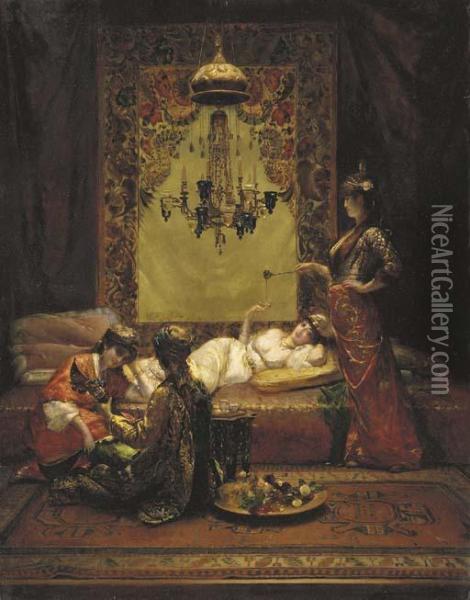In The Harem Oil Painting - Edouard Frederic Wilhelm Richter