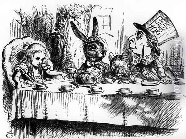 The Mad Hatters Tea Party, illustration from Alices Adventures in Wonderland, by Lewis Carroll, 1865 Oil Painting - John Tenniel