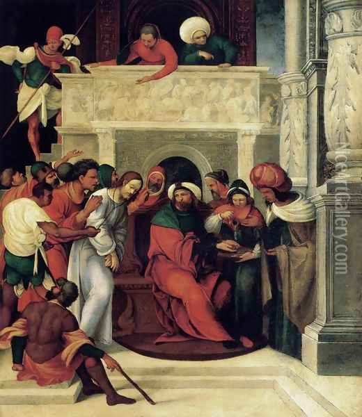 Christ before Pilate c. 1525 Oil Painting - Ludovico Mazzolino