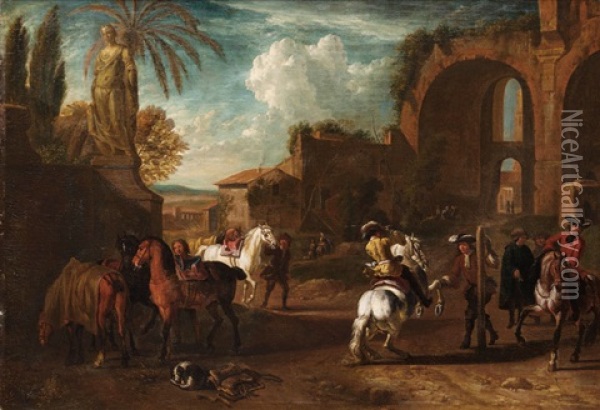 Resting Horseman Oil Painting - Pieter van Bloemen