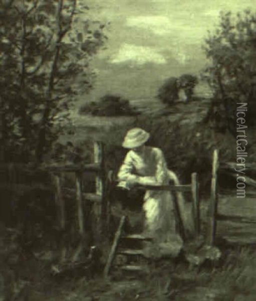 Maiden On An Afternoon Visit Oil Painting - Henry John Yeend King