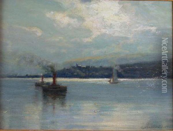 Two Paddlesteamers Oil Painting - James Crowe Richmond