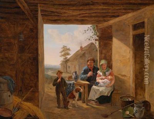Gluckliche Familie Oil Painting - Constantin Fidele Coene