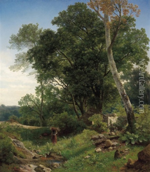 Holzsammlerin Am Heimweg Oil Painting - Johann Jacob Reinhardt