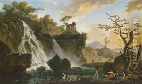 Tivoli, With The Grand Cascade And The Temple Of Vesta Oil Painting - Charles Francois Lacroix