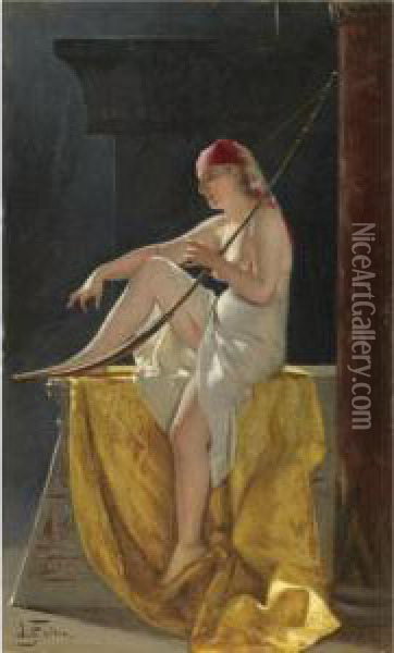 Egyptian Woman With Harp Oil Painting - Luis Ricardo Falero