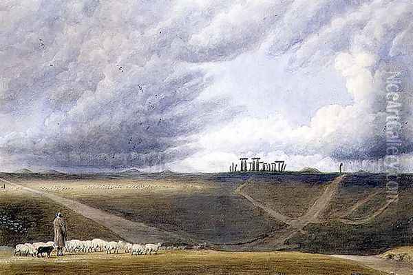 Sheep Grazing at Stonehenge Oil Painting - William Turner