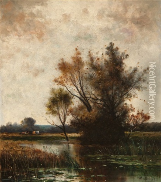 Autumnal Landscape With Cattle Oil Painting - William Henry Hilliard