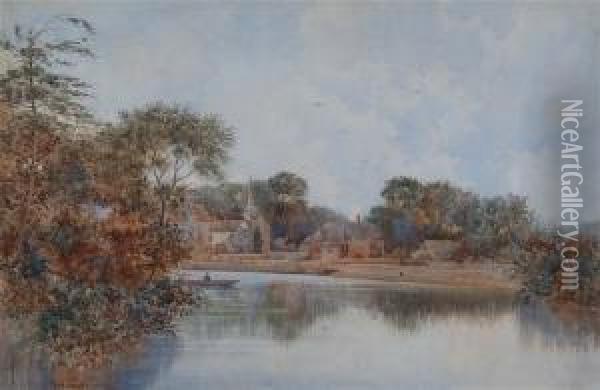 River Landscape With Church Oil Painting - Frederick W. Waugh