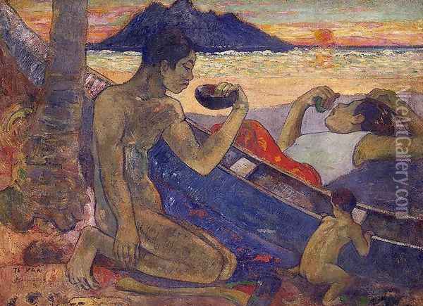 The Canoe A Tahitian Family Oil Painting - Paul Gauguin