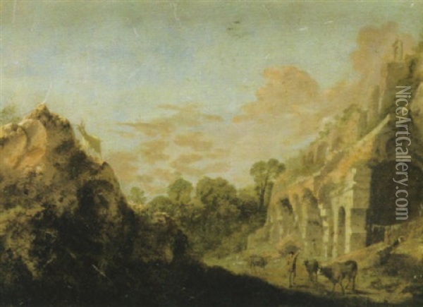Ruinlandskap Med Faraherde Oil Painting - Bartholomeus Breenbergh