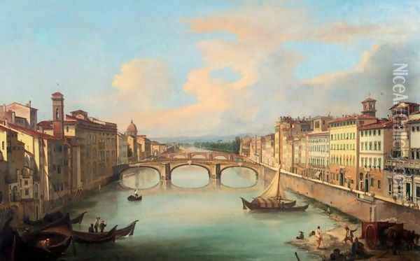 Arno from the Ponte Vecchio, Florence Oil Painting - Giovanni Signorini